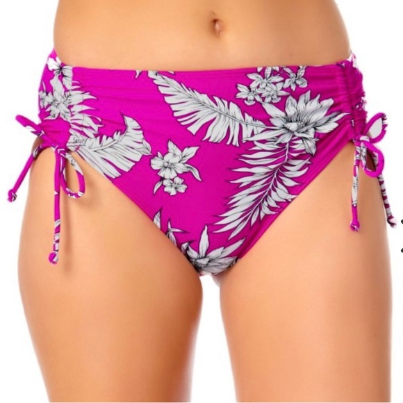 California Waves Size L NWT High Waist Swimsuit Bottoms Cinch Sides Pink Floral - Picture 2 of 4